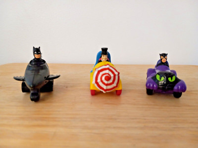 McDonalds 1991 Batman Batwing Car, Catwoman Race Car and Penguin Umbrella Car