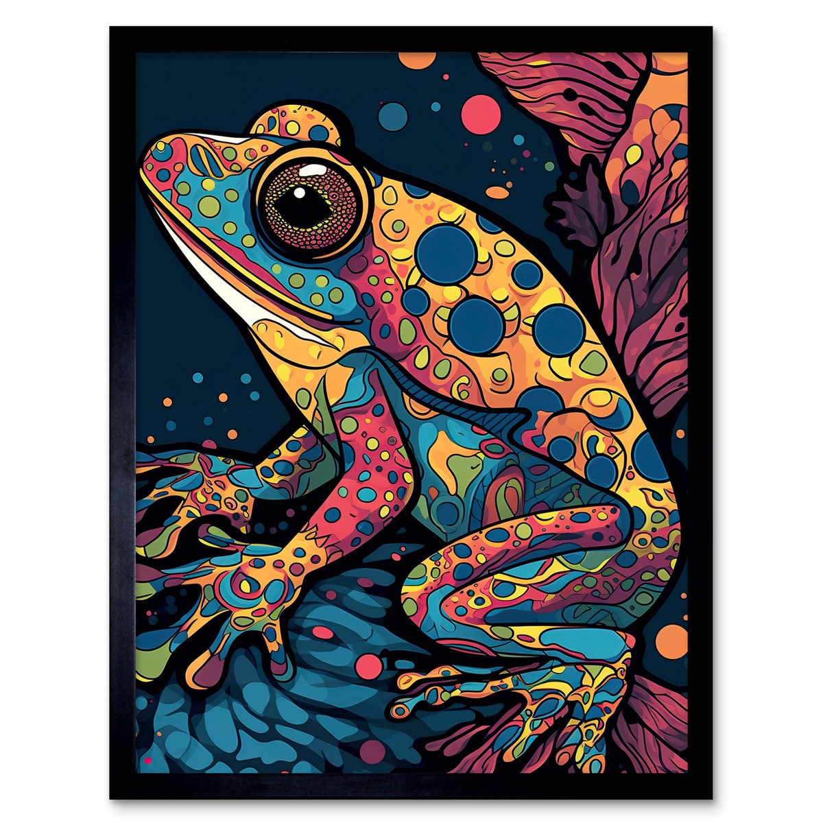 Frog Portrait Painting Colourful Psychedelic Aquatic Framed Art
