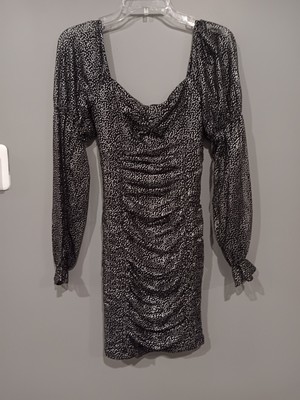 BCBGeneration Metalliac Dot Long Sleeve Ruched Dress Size 0