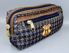 2001 Harry Potter Hogwarts Crest Houndstooth Print Zip Makeup Bag Case 8 x 4.5