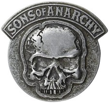 Men's Sons of Anarchy SOA Embossed Gunmetal Cracked Skull Belt Buckle