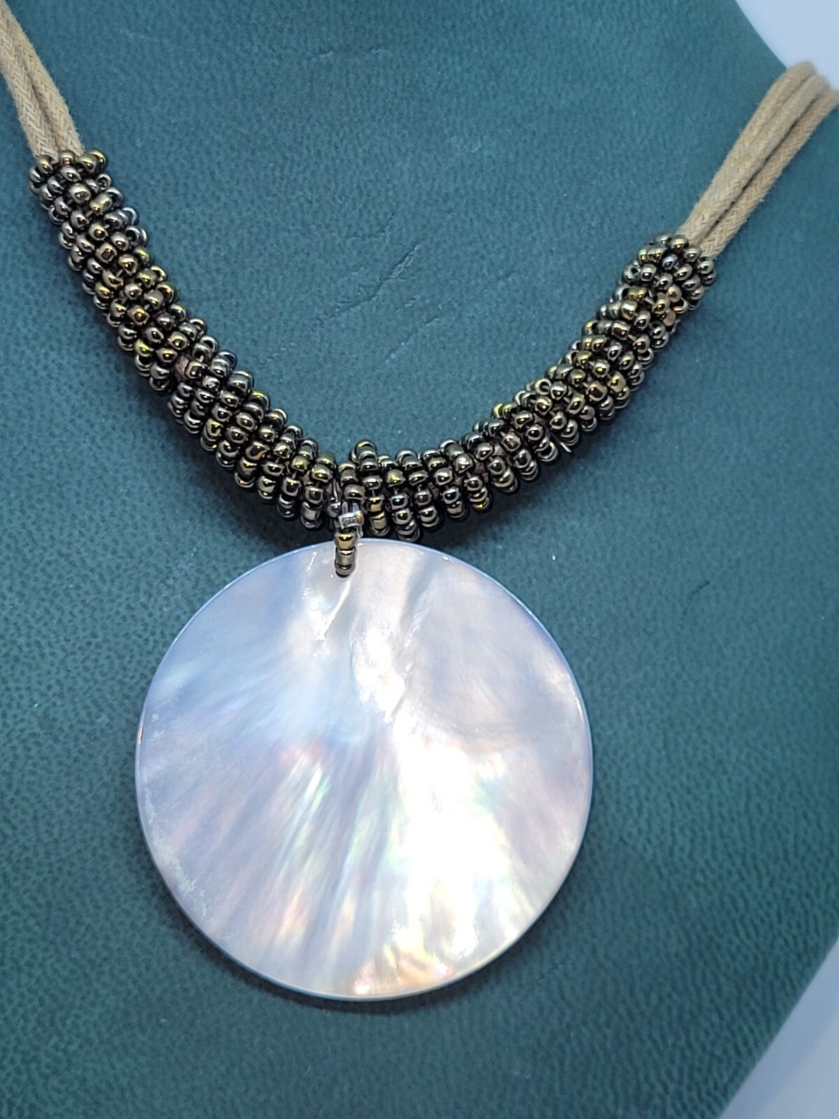 Lia Sophia Corded Abalone Shell MOP Pendant Seed Bead… Gem