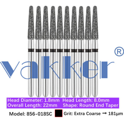 10/pk Vakker Dental Long Round End Taper FG Diamond Burs 856L-018SC Super Coarse