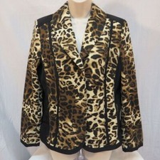 Chico's Animal Print Jacket w Nice Metal Buttons Ivory Brown  Black Size 1
