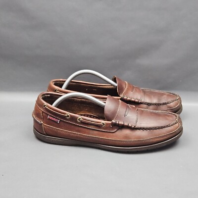Sebago Docksides Penny Loafers Mens Size 10.5 Brown Leather Slip On Deck Shoes