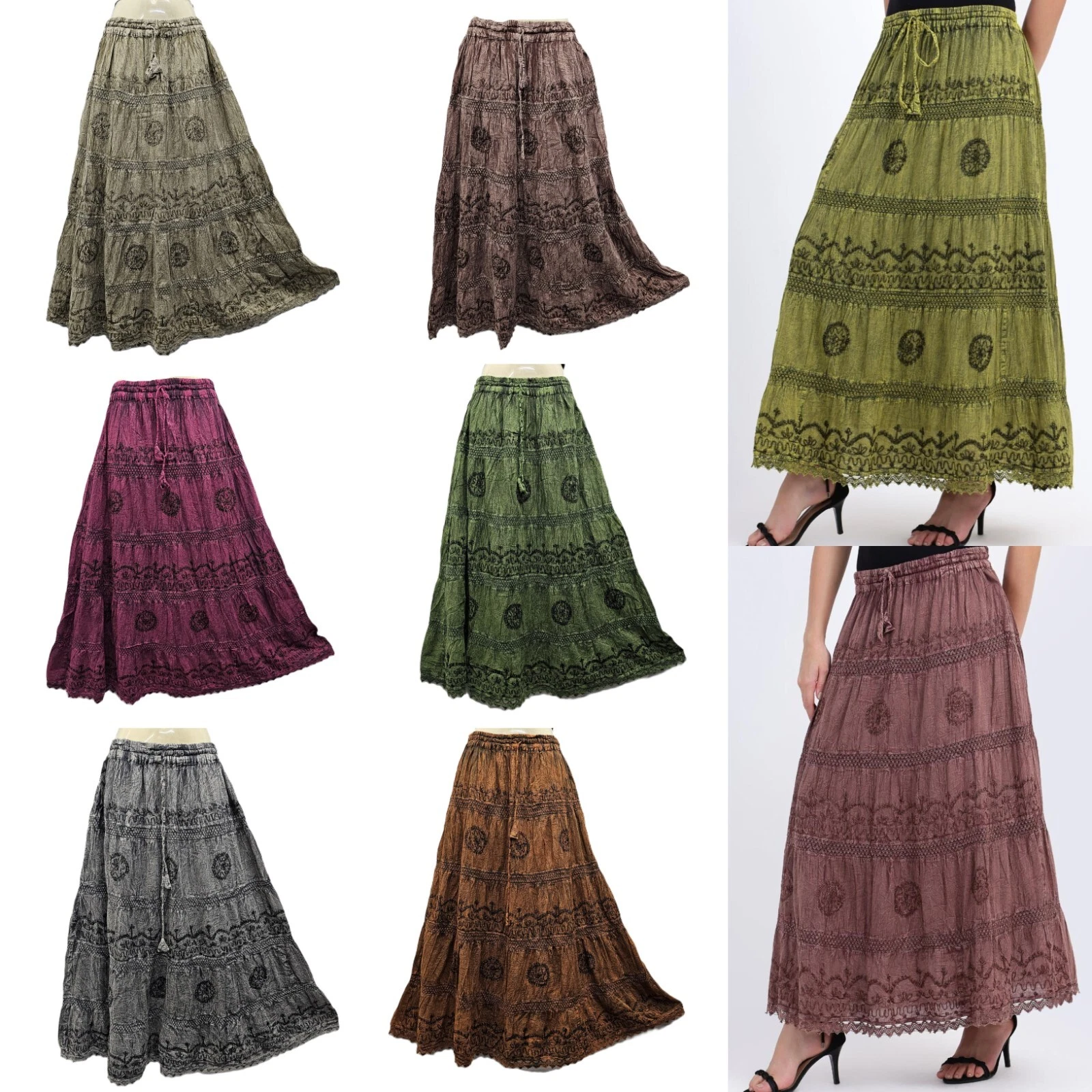 Stonewash Cotton Skirt Lace Embroidered Boho Festival One Size 10 12 14 16 18 20
Opens in a new wind