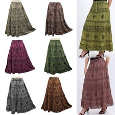 Stonewash Cotton Skirt Lace Embroidered Boho Festival One Size 10 12 14 16 18 20
