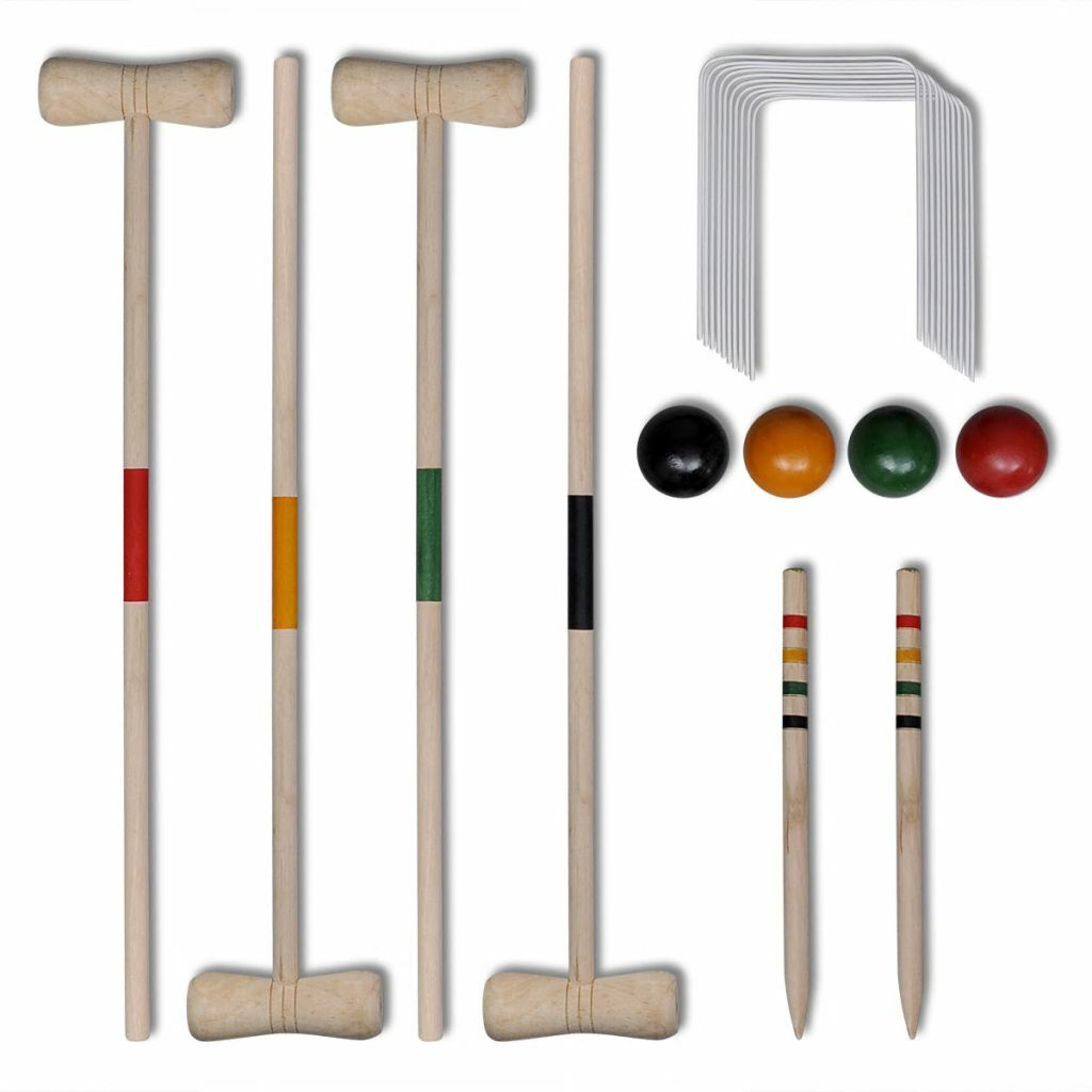 AX Croquet 10Porte Famiglia Legno Giardino Spiaggia Amici Pino Acciaio New 90687
