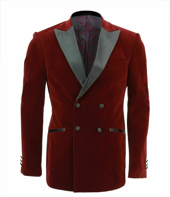 Mens Classic Burgundy Velvet Blazer Luxury Party Wear Elegant Dinner