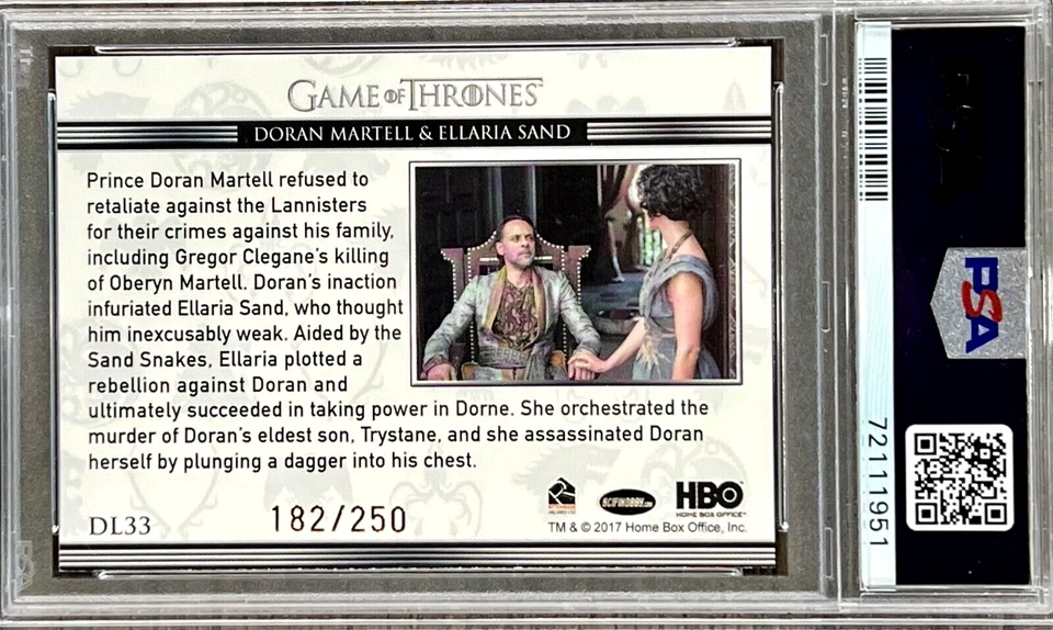 2017 Game of Thrones Doran Martell / Sand #DL33 PSA 10 GEM MINT (RARE: Pop 1) - Image 2 of 2