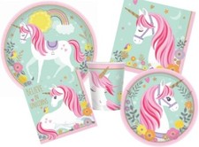 Unicorn Sparkle Tableware Kit For 16; Dinner Plates, Dessert Plates, Lunch Napki