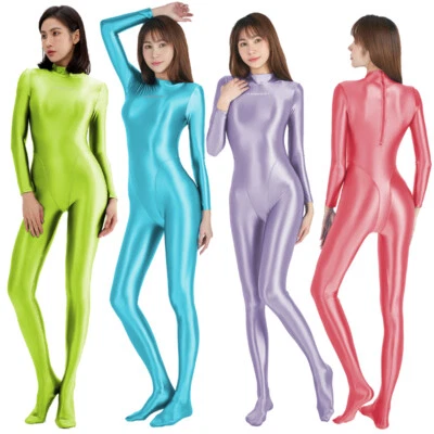 AMORESY Damen Glitzer Overalls Langarm Jumpsuit Satin Sport Yoga Surfing Catsuit - Bild 1 von 4