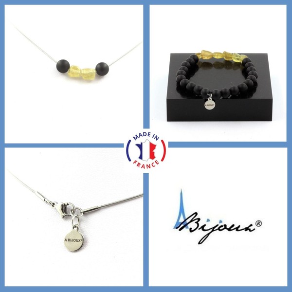 Steine Und MinéRaux. Satz Armband Halskette Apatit Gelb- Madagaskar + Perl-image