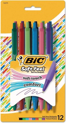 BIC Soft Feel Retractable Ballpoint Pens Comfort 1.0mm Medium Point 12 Pack