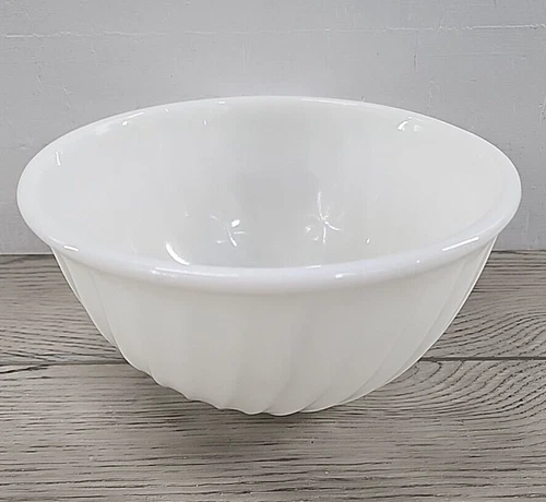 Vintage Fire King Oven Ware 9" White Swirl Glass Mixing Bowl