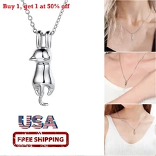 Chain 925 Sterling Silver Love Cute Cat Pendant Necklace Jewelry Gifts Women 18"