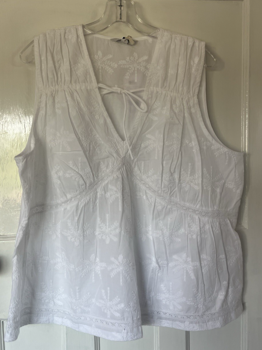 Pretty Next White Embroidered V-Neck Sleeveless Cotton Top Size 22 New