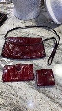 Vintage Sunco Genuine Eel Skin Burgundy Red Purse, Wallet, Credit Card Holder