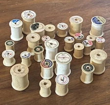 Lot of 27 VTG Empty Wooden Thread Spools She Shed Craft Decor Various Sizes