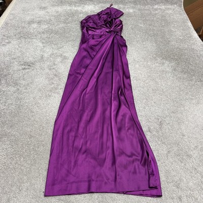 Adrianna Papell E! Live Red Carpet One Shoulder Satin Maxi Formal Dress 4 Purple