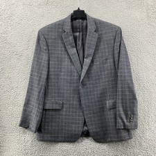 Jos A Bank Signature Blazer Mens 46R 100 Wool 2 Button Blue Grey Plaid