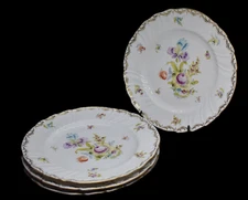 Antique Dresden Flowers Hand Painted Porcelain Set of 4 Dinner Plates Saxonia