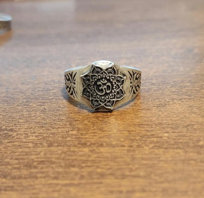 Handmade Om Lotus Ring - lotus flower Buddhist Hinduism Buddhism Art Band