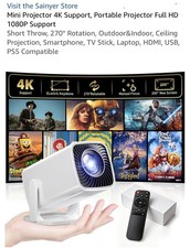Mini Projector 4K Support, Portable Projector Full HD 1080P Support