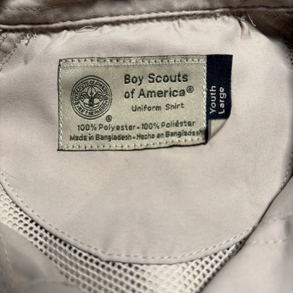 Boy Scouts of America BSA Youth Tan Shirt & Green Pants Set large USA Patch Used - Image 3 of 4