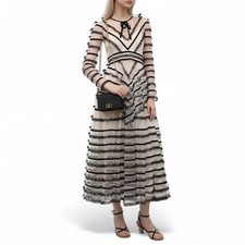 RED VALENTINO Long-Sleeve Striped Point D'esprit Tulle Dress IT40 NWT