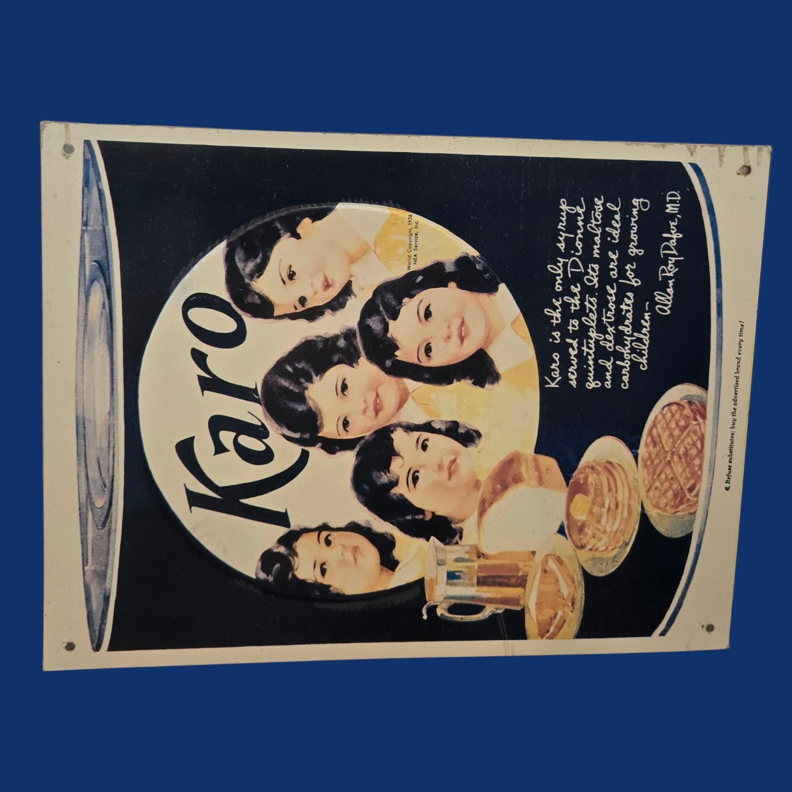 Karo Syrup Tin Metal Sign Quintuplets Retro Kitchen 1938 Advert VTG Reproduction