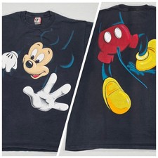 Vtg 90s Disney Designs Black Mickey Mouse Double Sided All Over Print T-Shirt XL