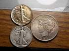 90% SILVER LOT $2 FACE PEACE DOLLAR AND WALKERS