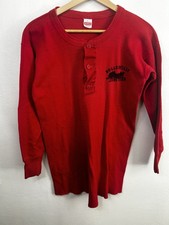 Vintage 70s Health Knit Thermal Henley Size Large Red Made In USA