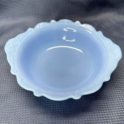 Vintage McKee Delphite Blue Milk Depression Glass 10" Serving Handled Bowl dish