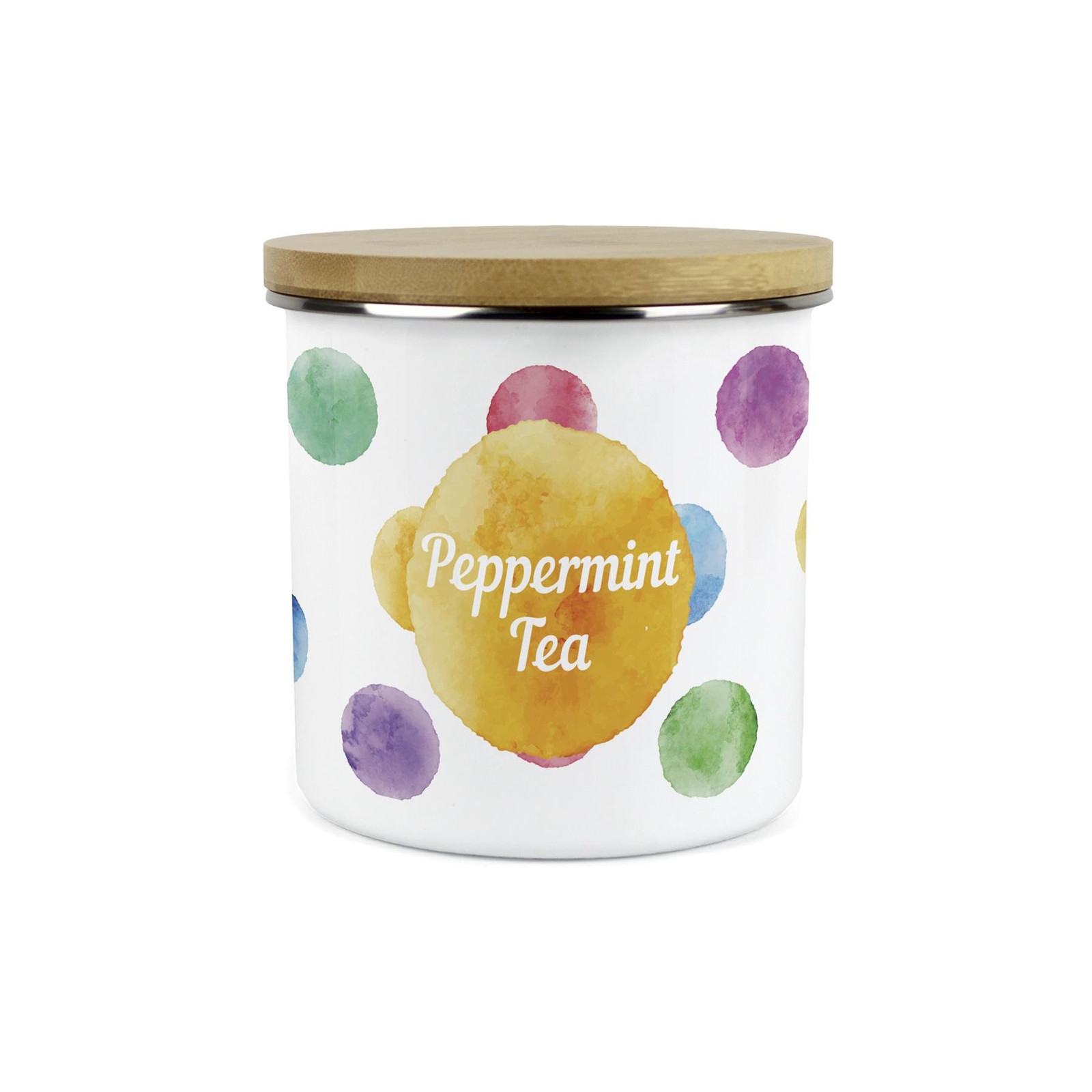 Polka Dots Peppermint Tea Storage Canister - Multicoloured Kitchen Jar Gift