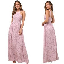 NWOT Lulus Love and Beyond Mauve Pink Floral Burnout Maxi Gown Dress Size S