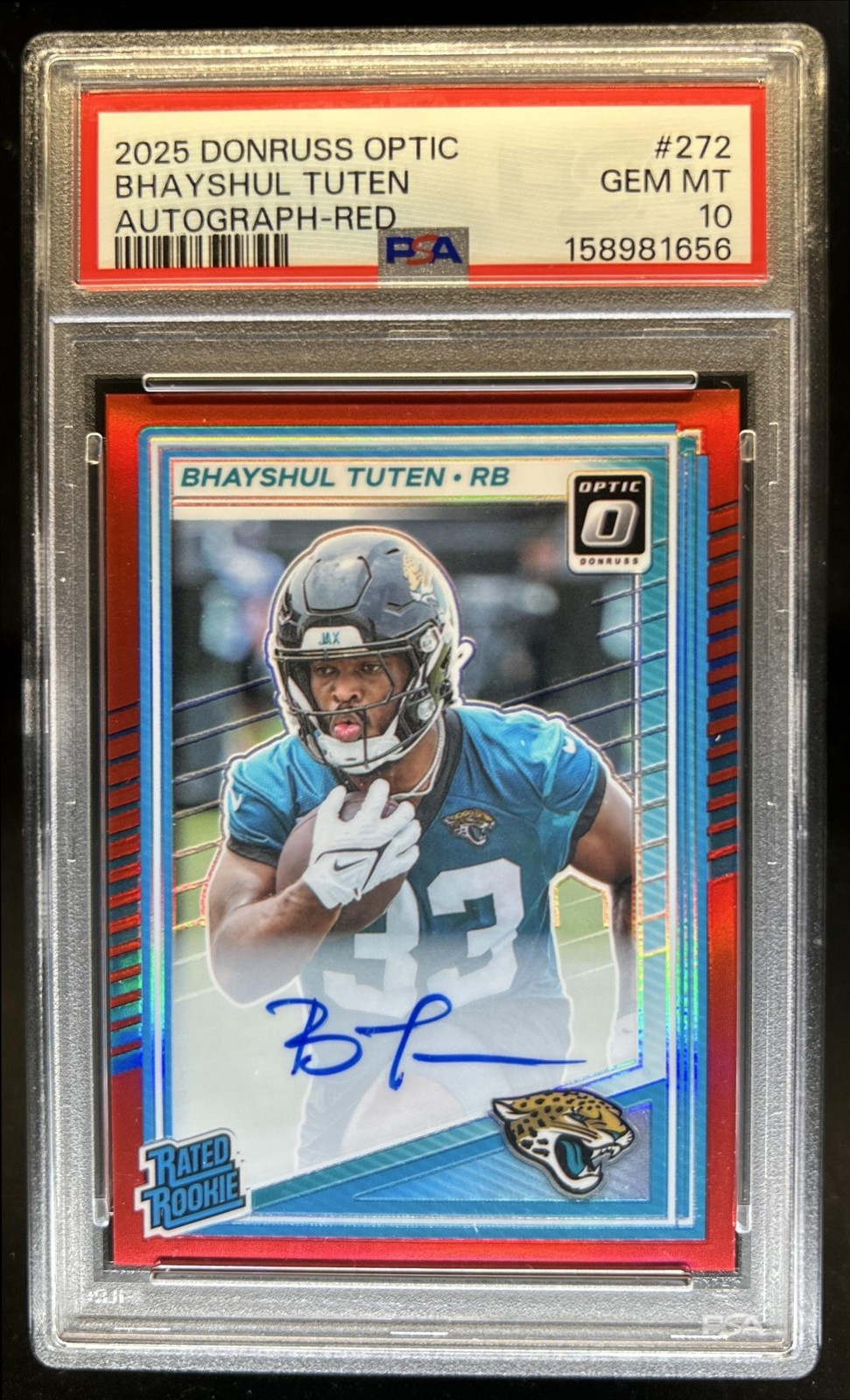 2025 Donruss Optic Bhayshul Tuten Rated Rookie RPS Auto Red Prizm #/99 PSA 10