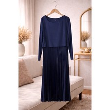 Soft Surroundings Cassandra Navy Twofer Pleated Midi Dress Large NWT Work Office
