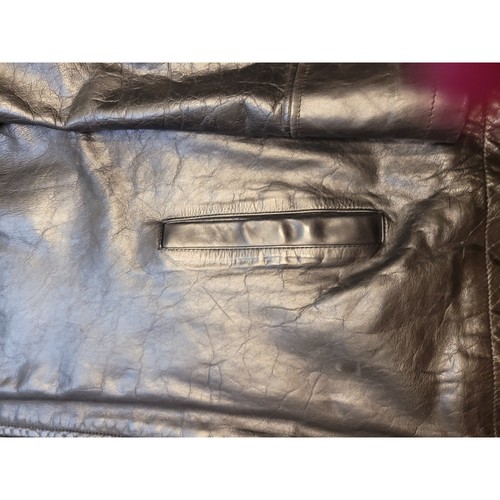 Vintage J Crew Jacket Mens Large Black Leather Full Zip Pockets 90s Biker - Picture 11 of 14