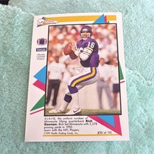 Pacific 1991 Flash Cards Rich Gannon Minnesota Vikings #30 NFL Trading Card