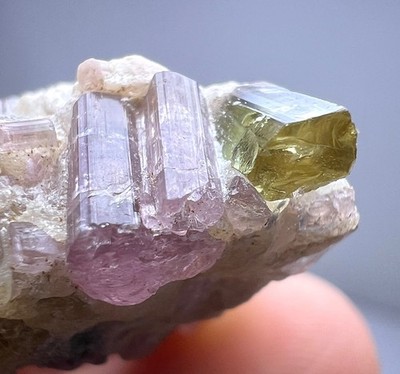 32 Ct. Transparent Green & Pink Tourmaline Crystals On Metrix @AFG