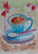MONA VIVAR Original 12x9 Teacup Kitchen Impressionism Fine Art Painting