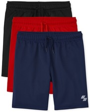 Boys Athletic Basketball Shorts, Black/Red/Navy 3Pack, Small US