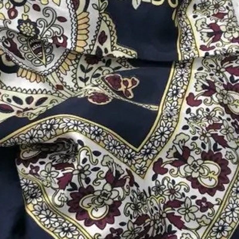 Navy Yellow Floral Paisley Western Southwestern Wild Rag Scarf Accent