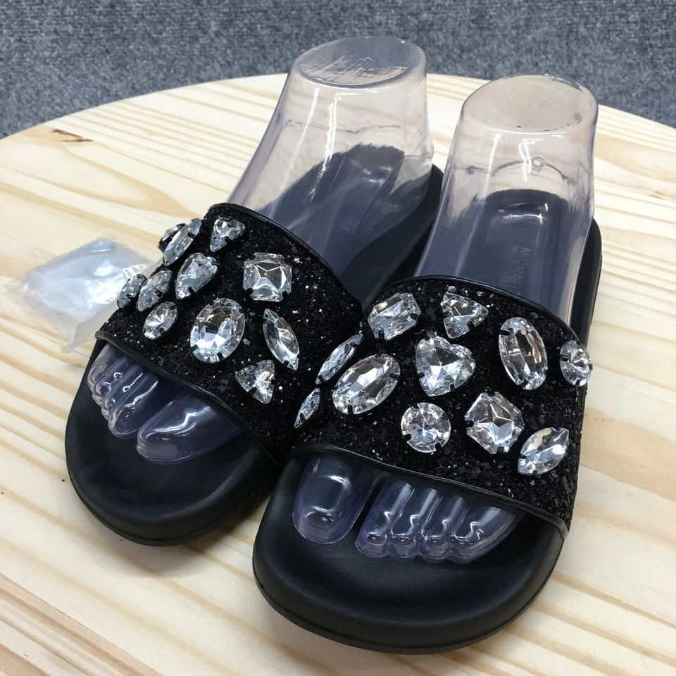 Sandalias Michael Kors Mujer 6 M Gilmore Cristal Adornado Slide Negras NUEVAS Foto 3 de 4