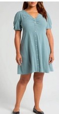 Madewell Kacie Midi Shirt Dress Womens 24W Green Button Front Flutter Sleeves