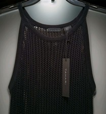 NWT Tahari Open Knit Ribbed Maxi Dress / Cover-Up Womens Sz XS Black Side Slits 