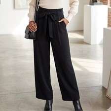 Zara Black High Waisted Belted Wide Leg Trousers Pleated Paperbag Pants M 1551