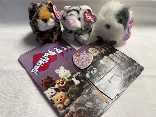 Lot of 3 Puffkins, Snowball, Lenny, Shaggs(Collector's Club), 4 boxes & Club Pin